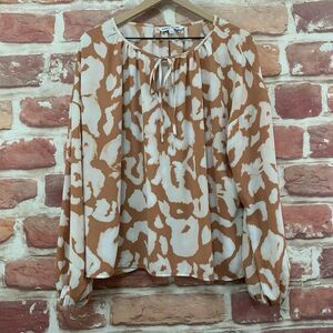 ELizabeth And James Top Shirt Womens XXL Brown White Peasant Abstract Popover